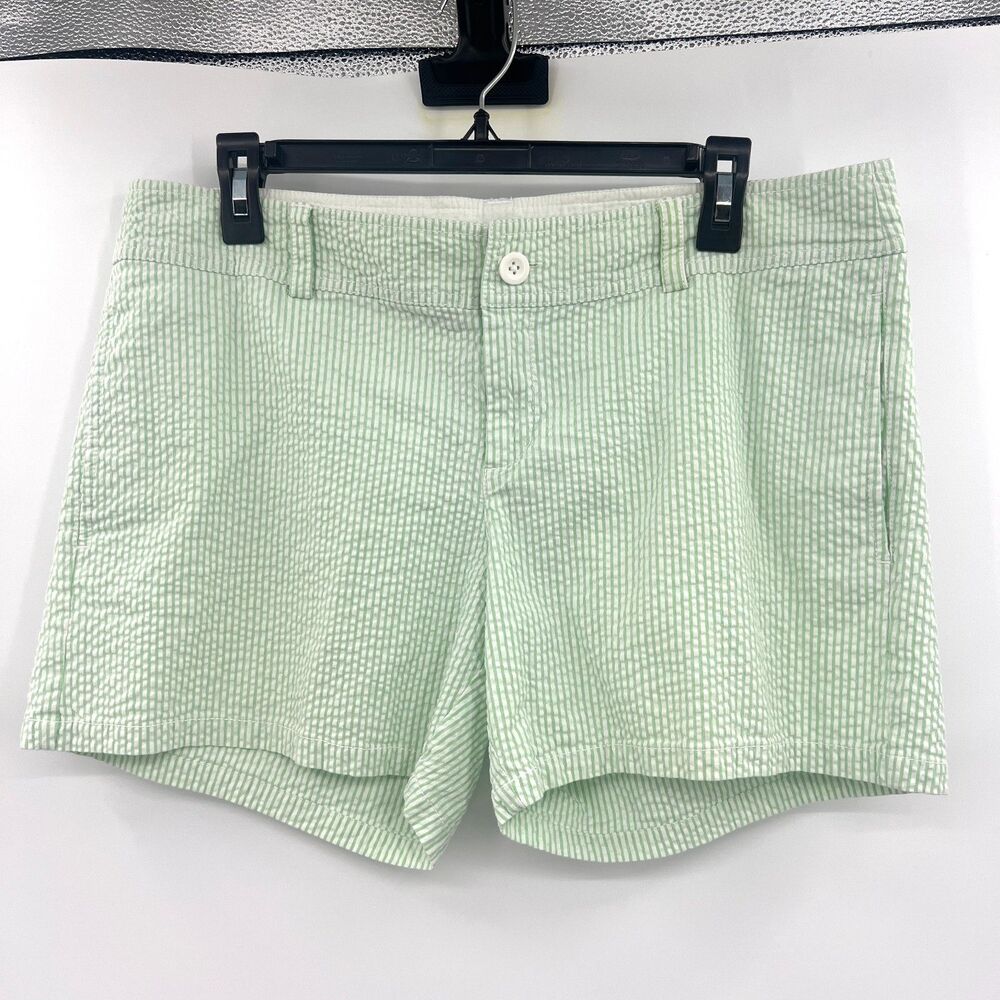 Lilly Pulitzer Green White Seersucker Striped Shorts Palm Tree Womens Size 12